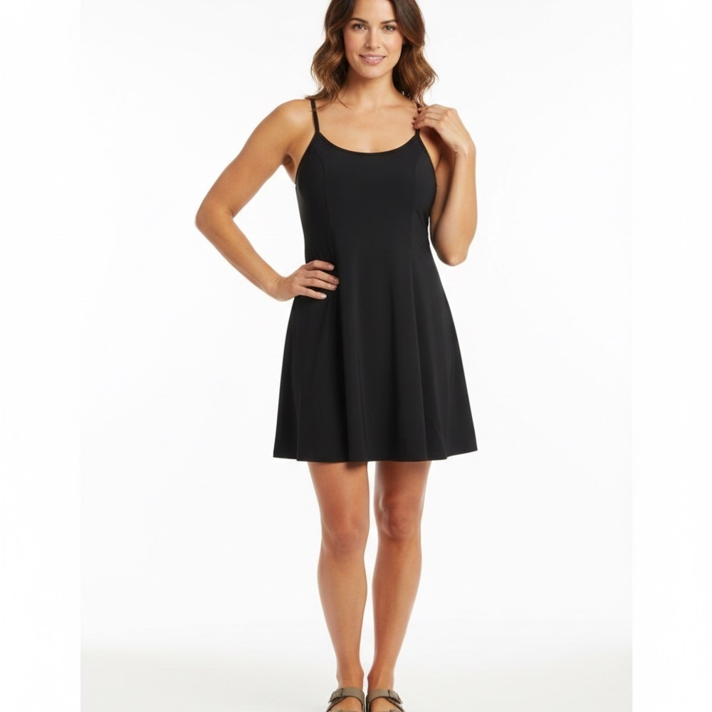 L.L. Bean Black Swim Dress, Fit and Flare Style, One Piece Swimsuit, Size 18